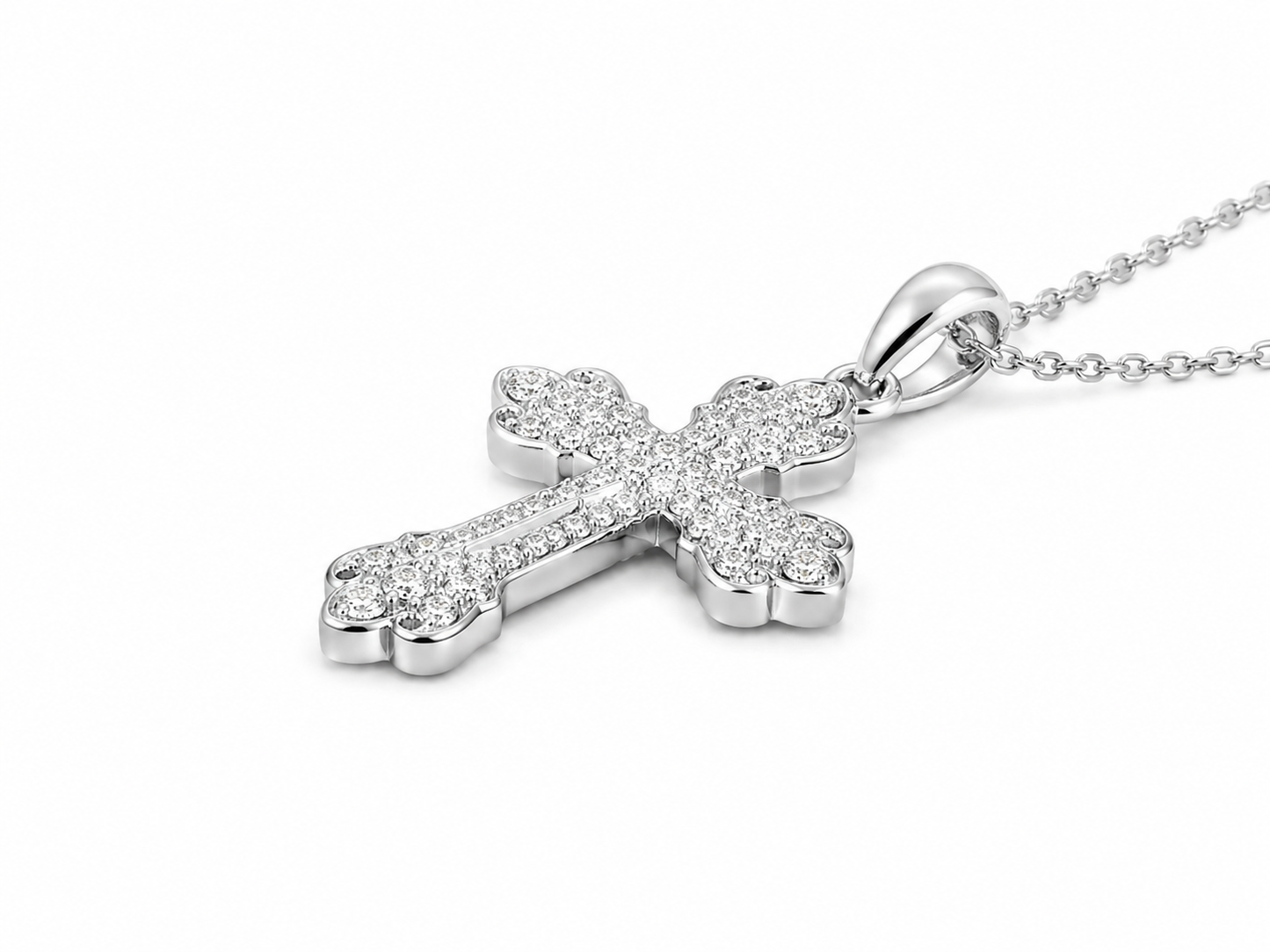 Sterling Silver Cross Charm/Chain 0.20 ct Natural Diamond