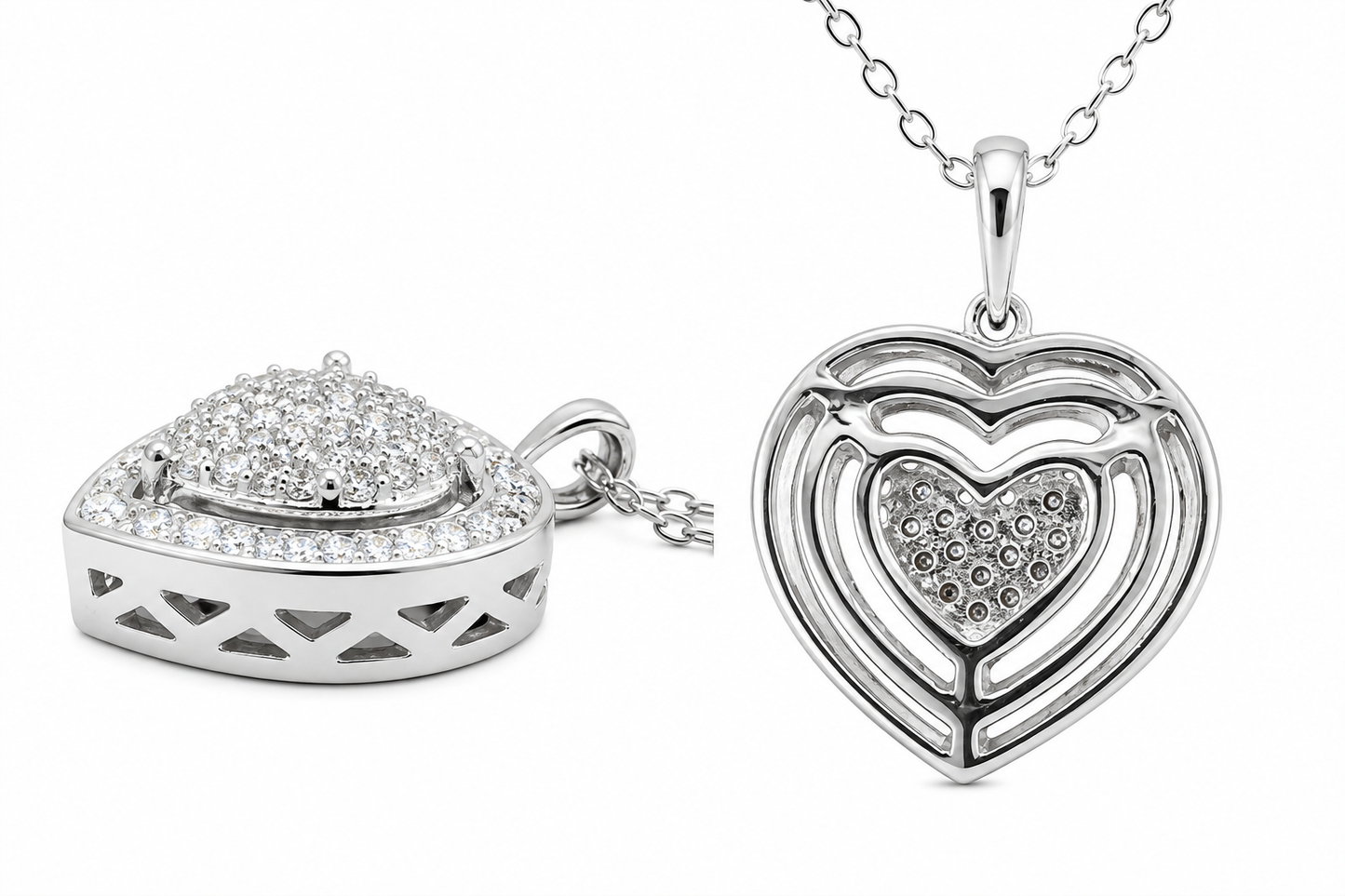 Sterling Silver Heart Charm/Chain 0.12 ct Natural Diamond