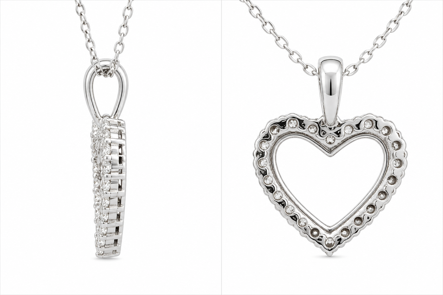 Sterling Silver Heart Charm/Chain 0.10 ct Natural Diamond