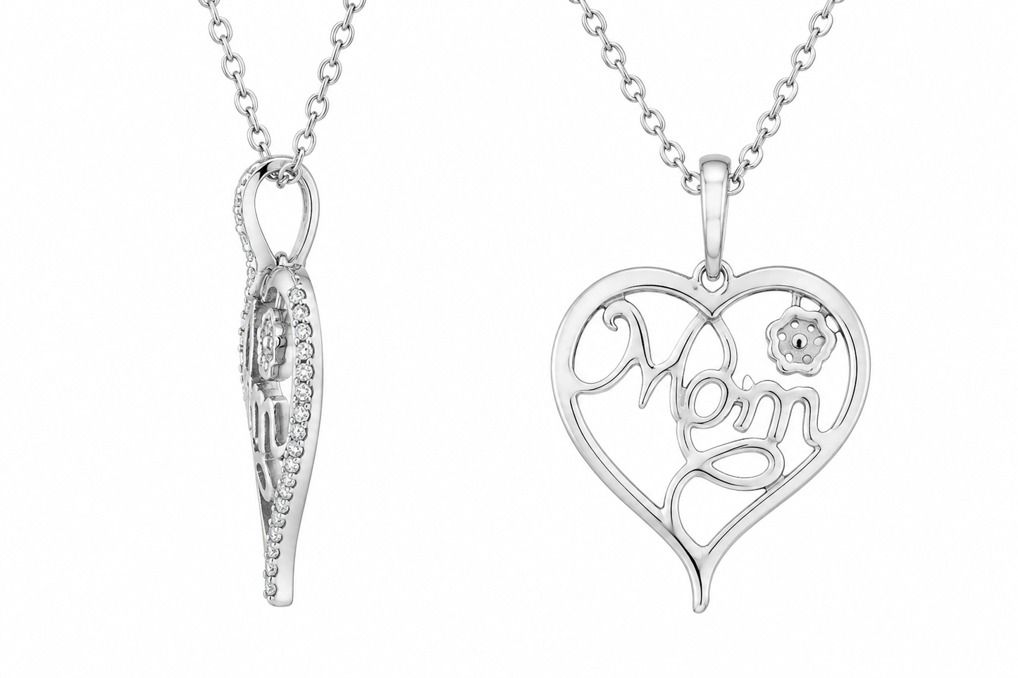 Sterling Silver Heart Charm/Chain 0.15 ct Natural Diamond