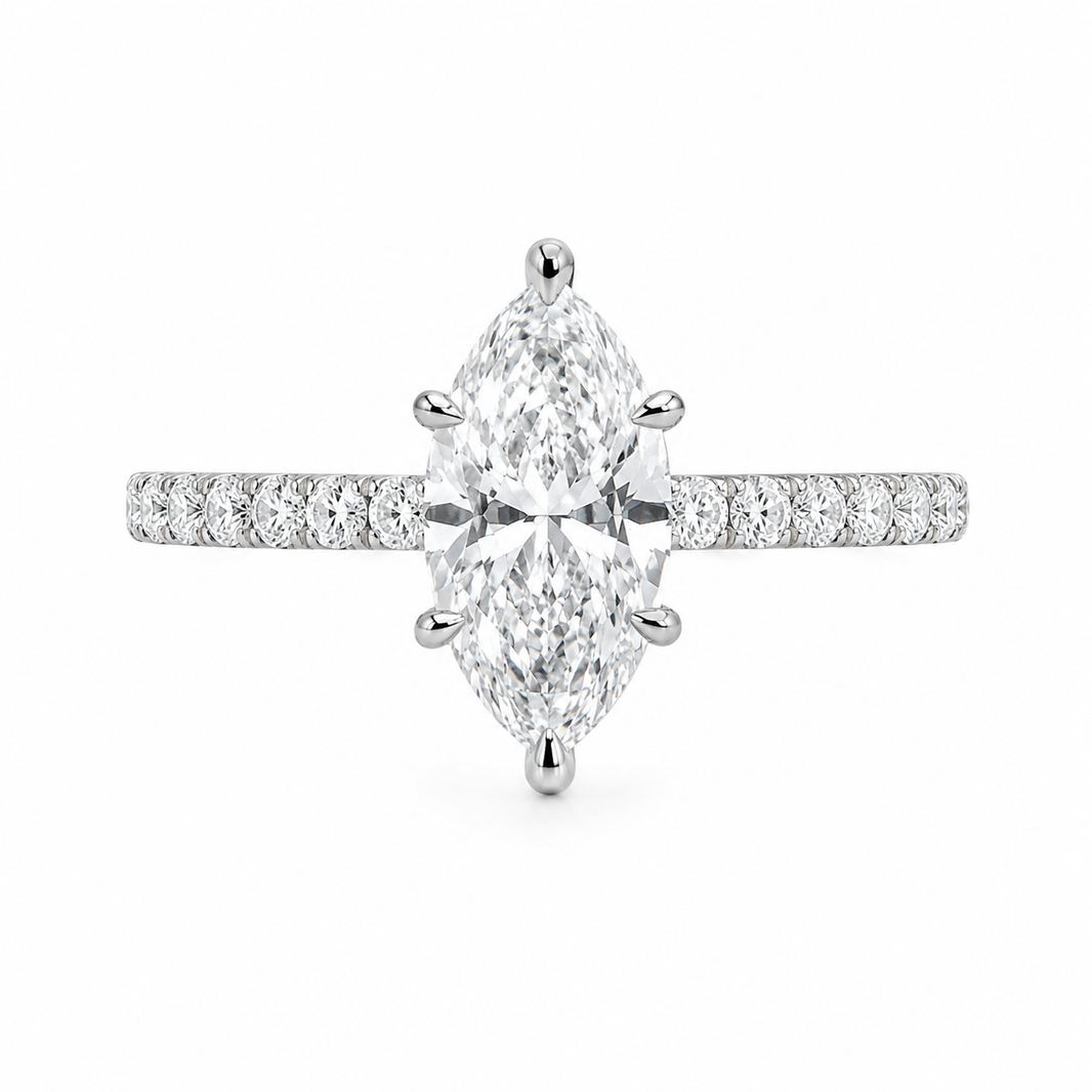 14K Yellow Gold Ring Marquise Cut 1.00 ct Lab Grown Diamond