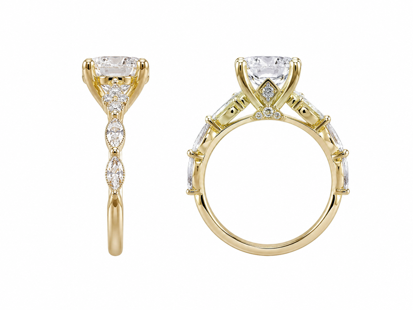 14K Yellow Gold Round Ring 2.83 ct Lab Grown Diamond