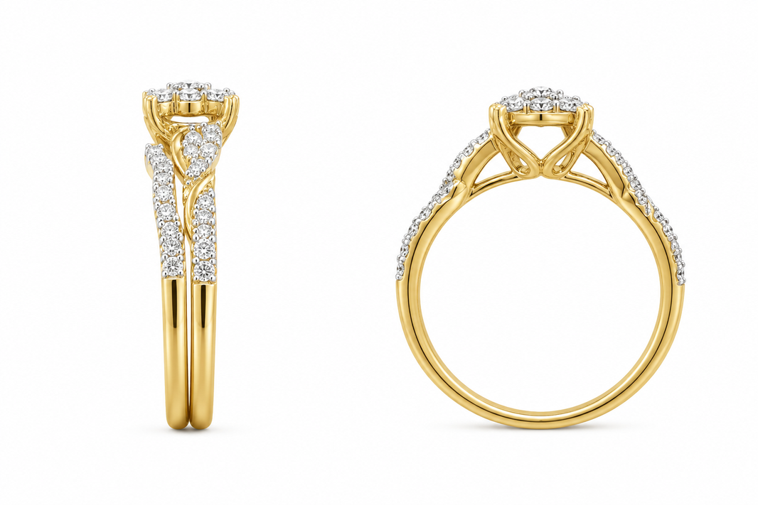14K Yellow Gold Wedding Set Round 1.00 ct Lab Grown Diamond