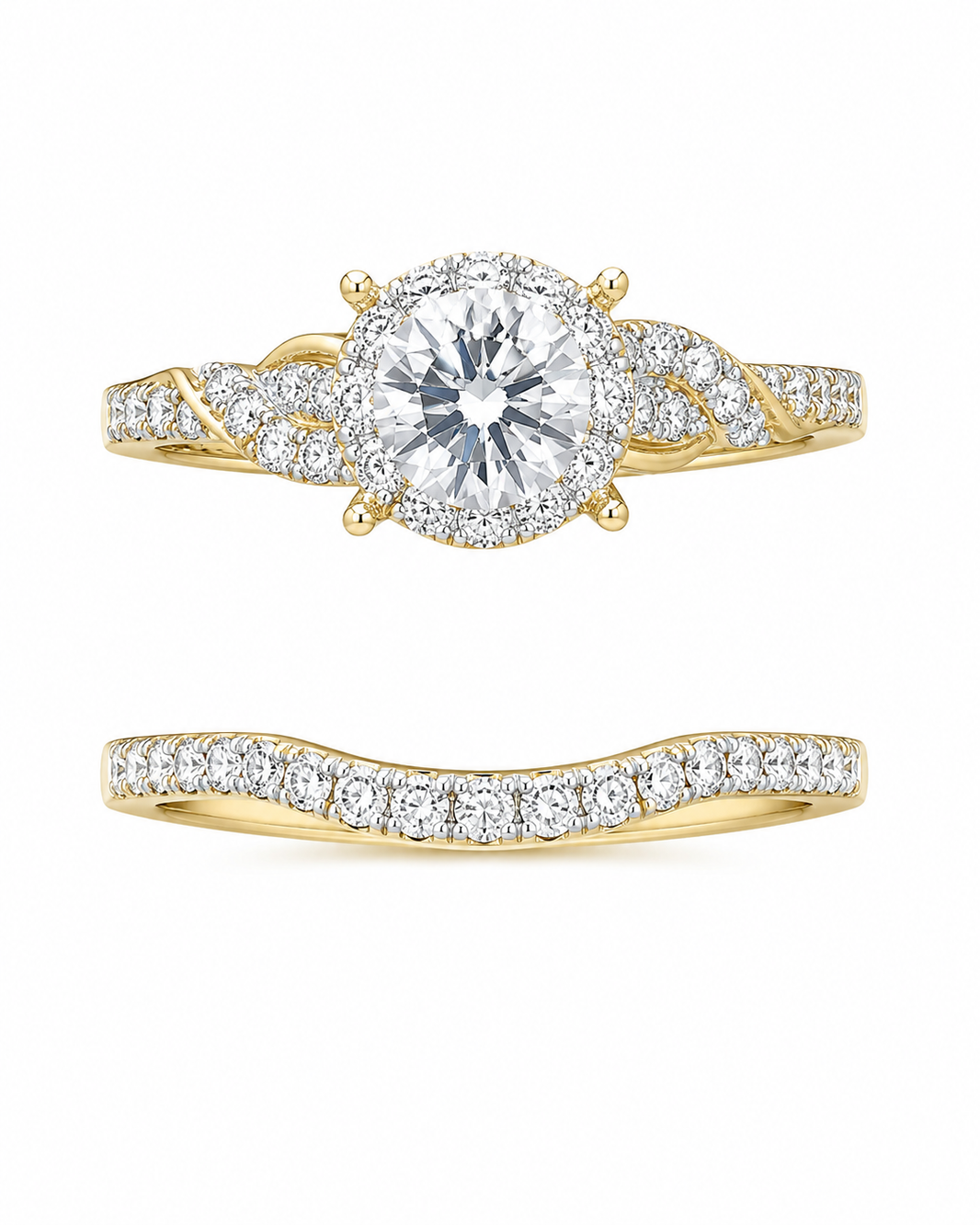 14K Yellow Gold Wedding Set Round 1.00 ct Lab Grown Diamond