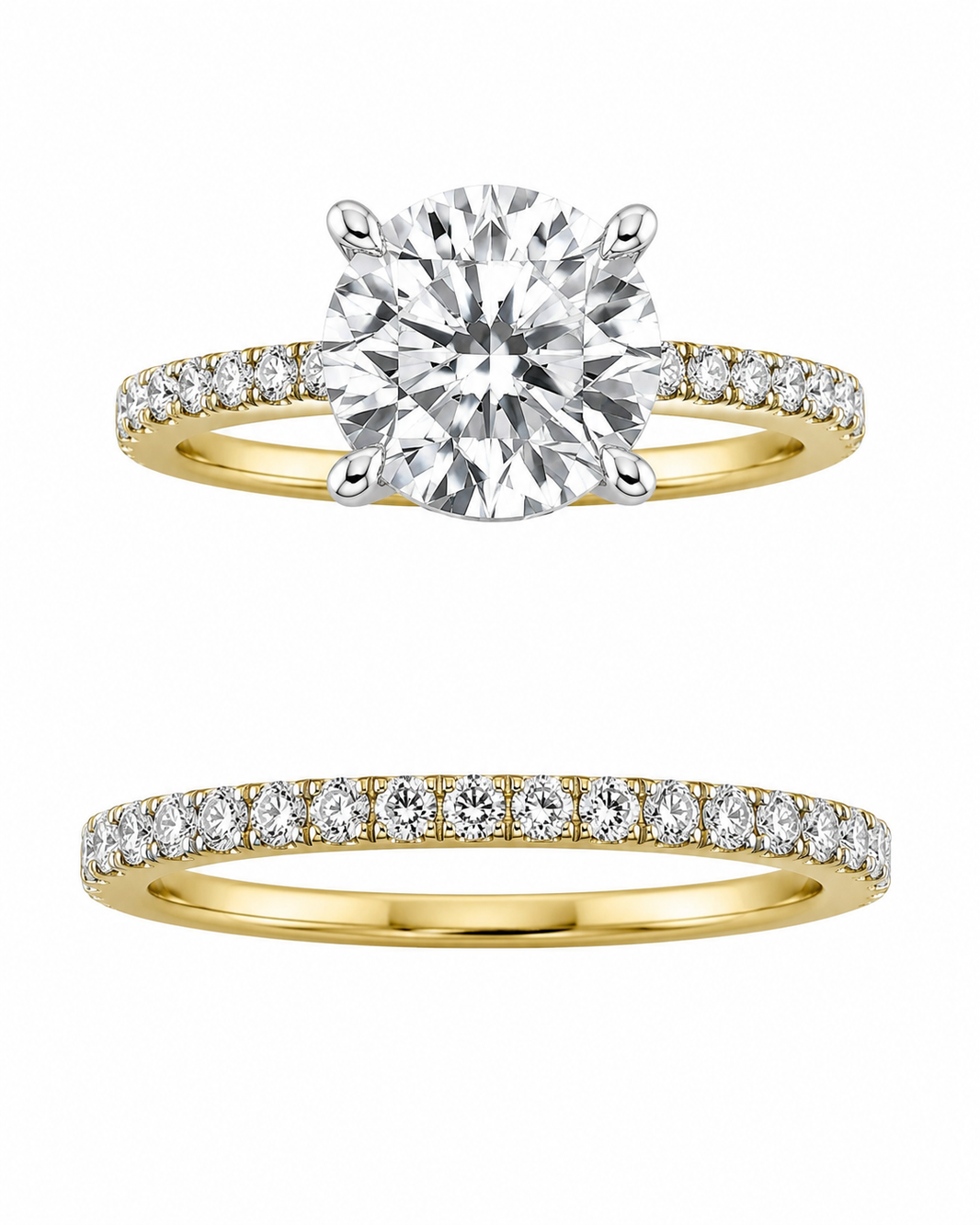 14K Yellow Gold Round Wedding Set 2.55 ct Lab Grown Diamond