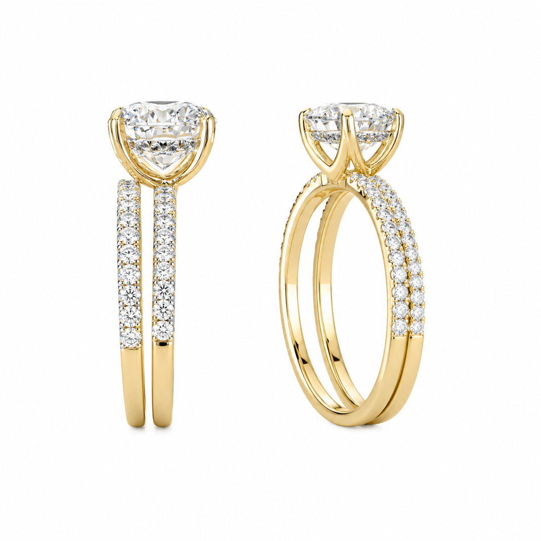 14K Yellow Gold Round Wedding Set 2.55 ct Lab Grown Diamond