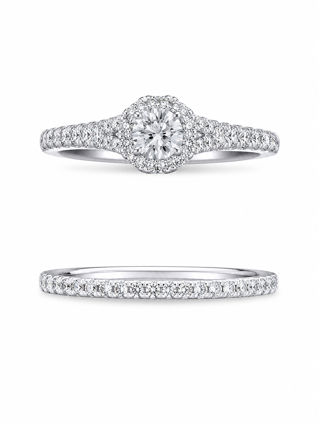 14K White Gold Wedding Set Round 0.5 ct Lab Grown Diamond