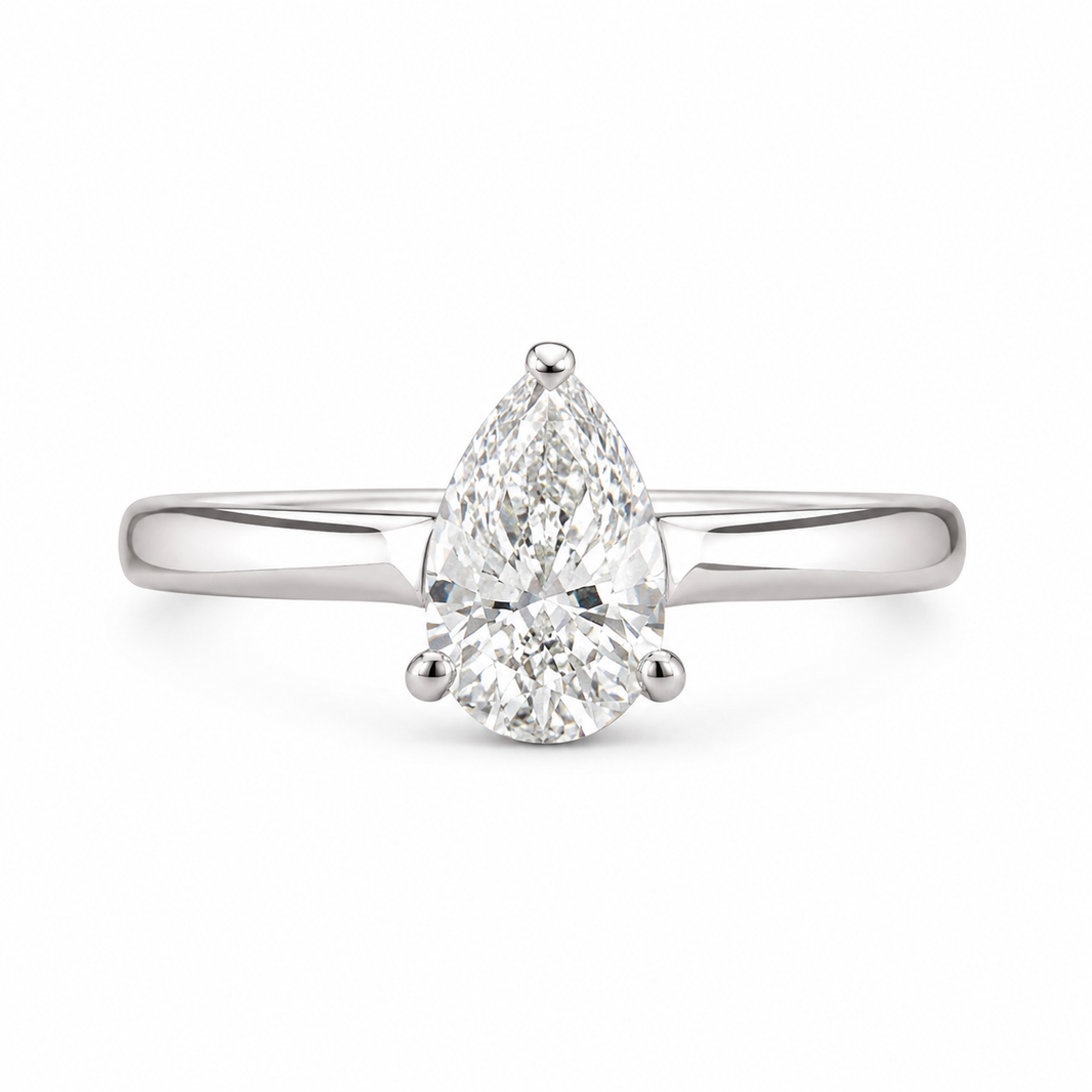 14K White Gold Women's Ring Solitaire Pear 0.50 ct Lab Grown Diamond