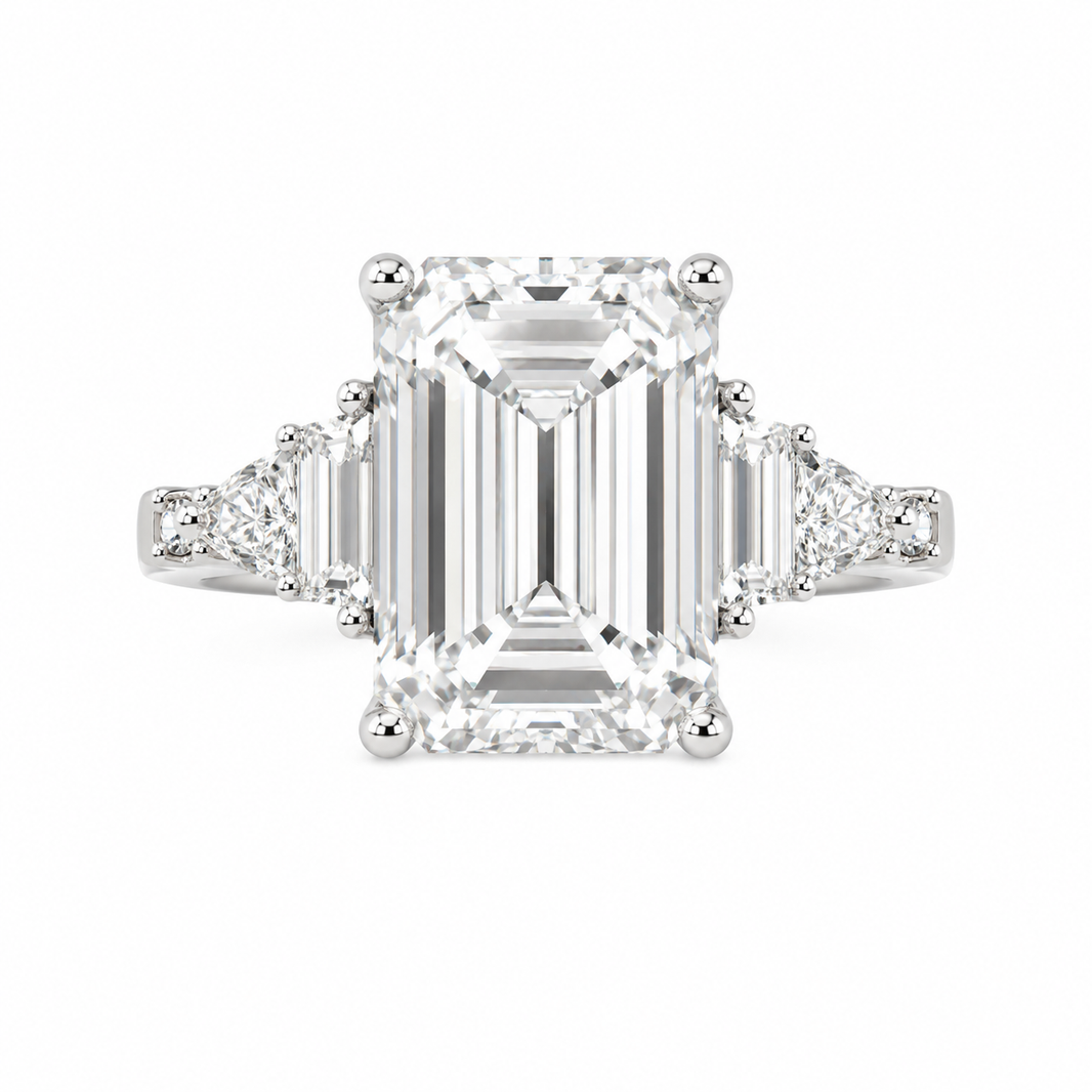 14K White Gold Emerald Ring 3.50 ct Lab Grown Diamond