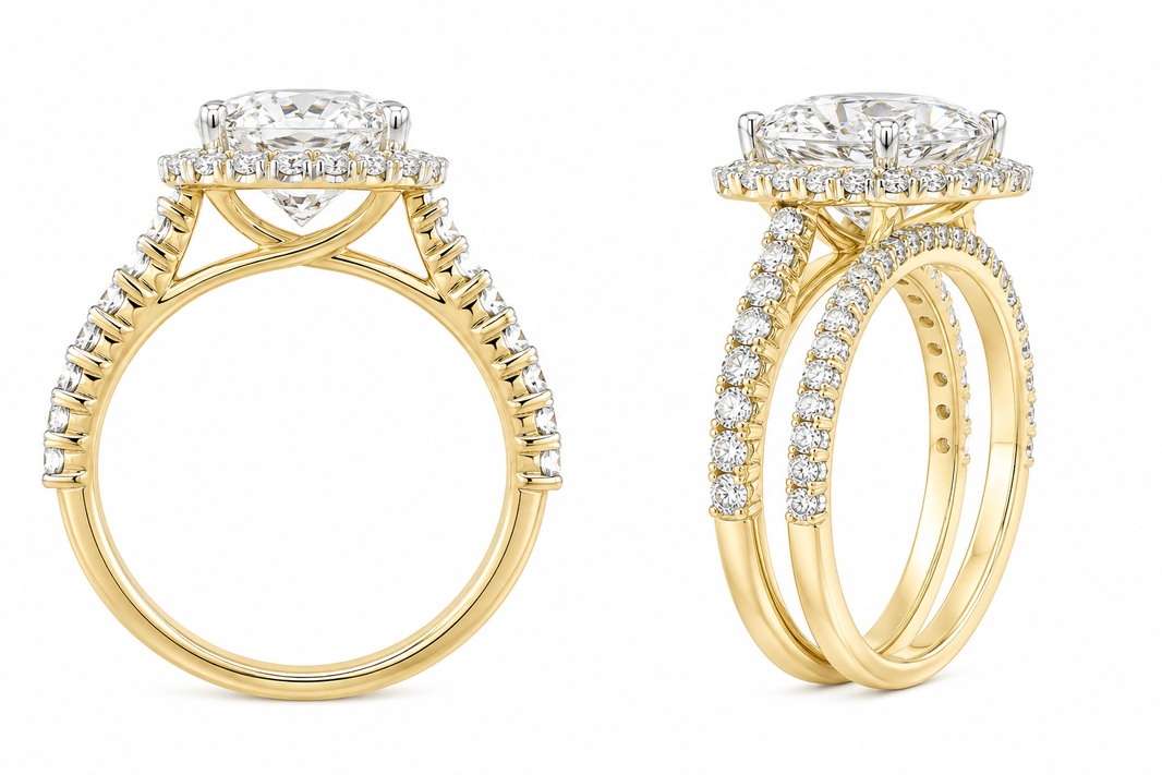 14K Yellow Gold Oval Wedding Set 4.08 ct Lab Grown Diamond