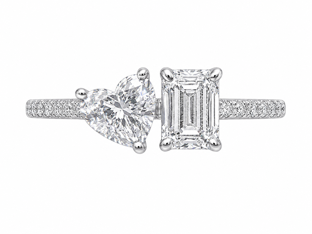 14K White Gold Women's Ring Emerald, Heart 1.00 ct Lab Grown Diamond