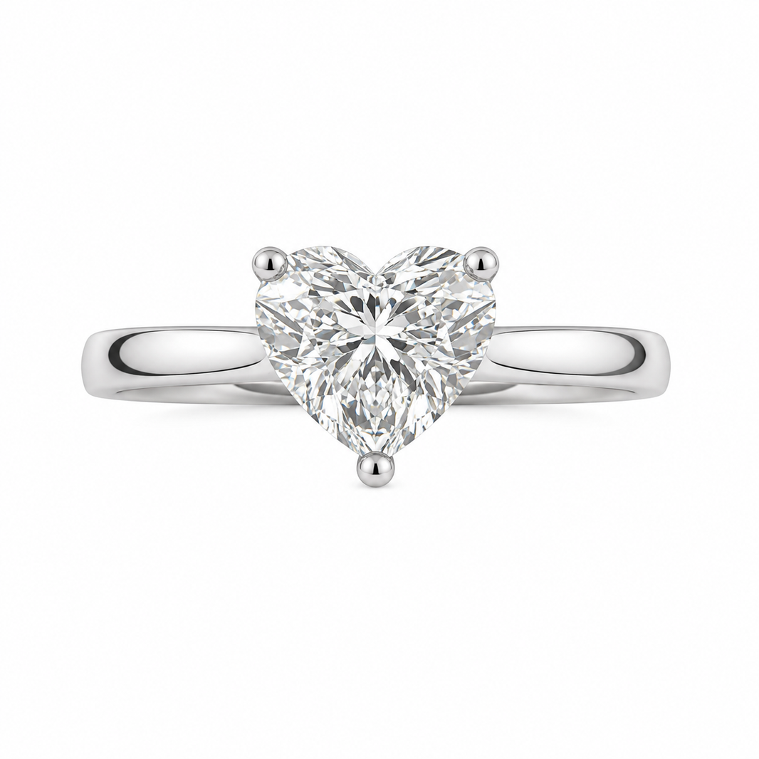 14K White Gold Women's Ring Heart Solitaire 1.10 ct Lab Grown Diamond