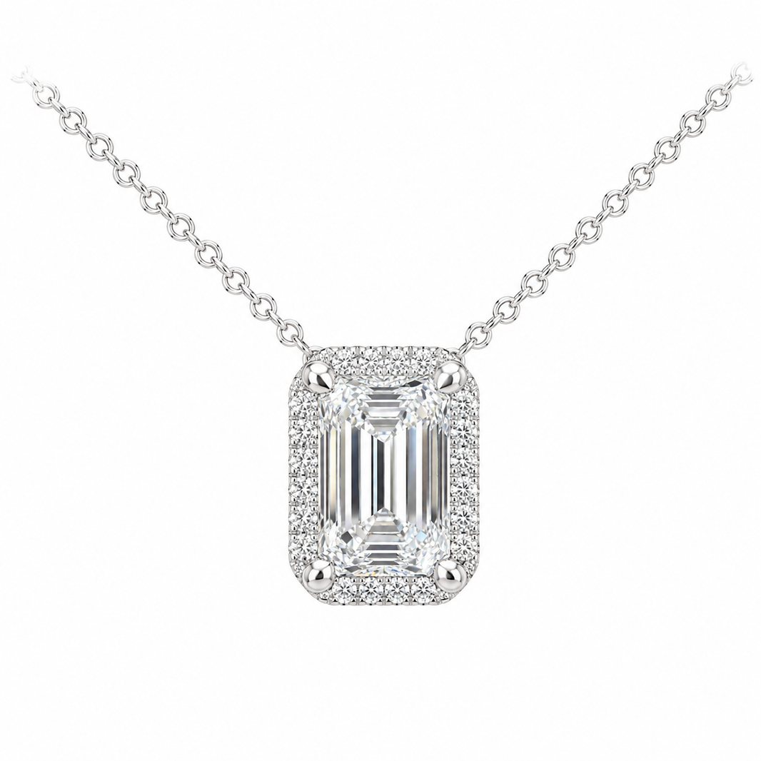 14K White Gold Charm/Chain Emerald Solitaire 1.10 ct Lab Grown Diamond