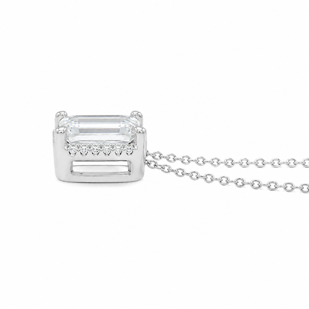 14K White Gold Charm/Chain Emerald Solitaire 1.10 ct Lab Grown Diamond