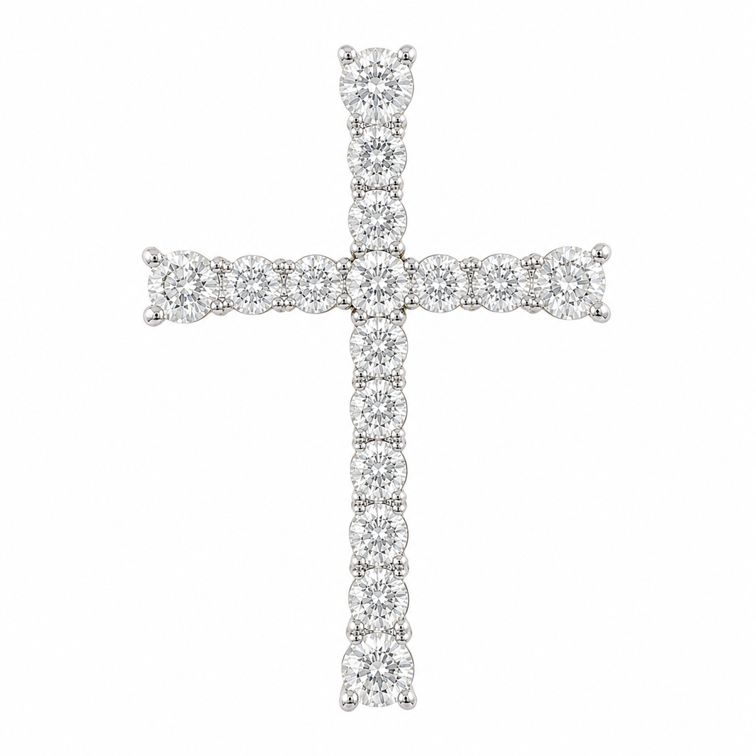14K Yellow Gold Cross Charm Round 2.00 ct Lab Grown Diamond