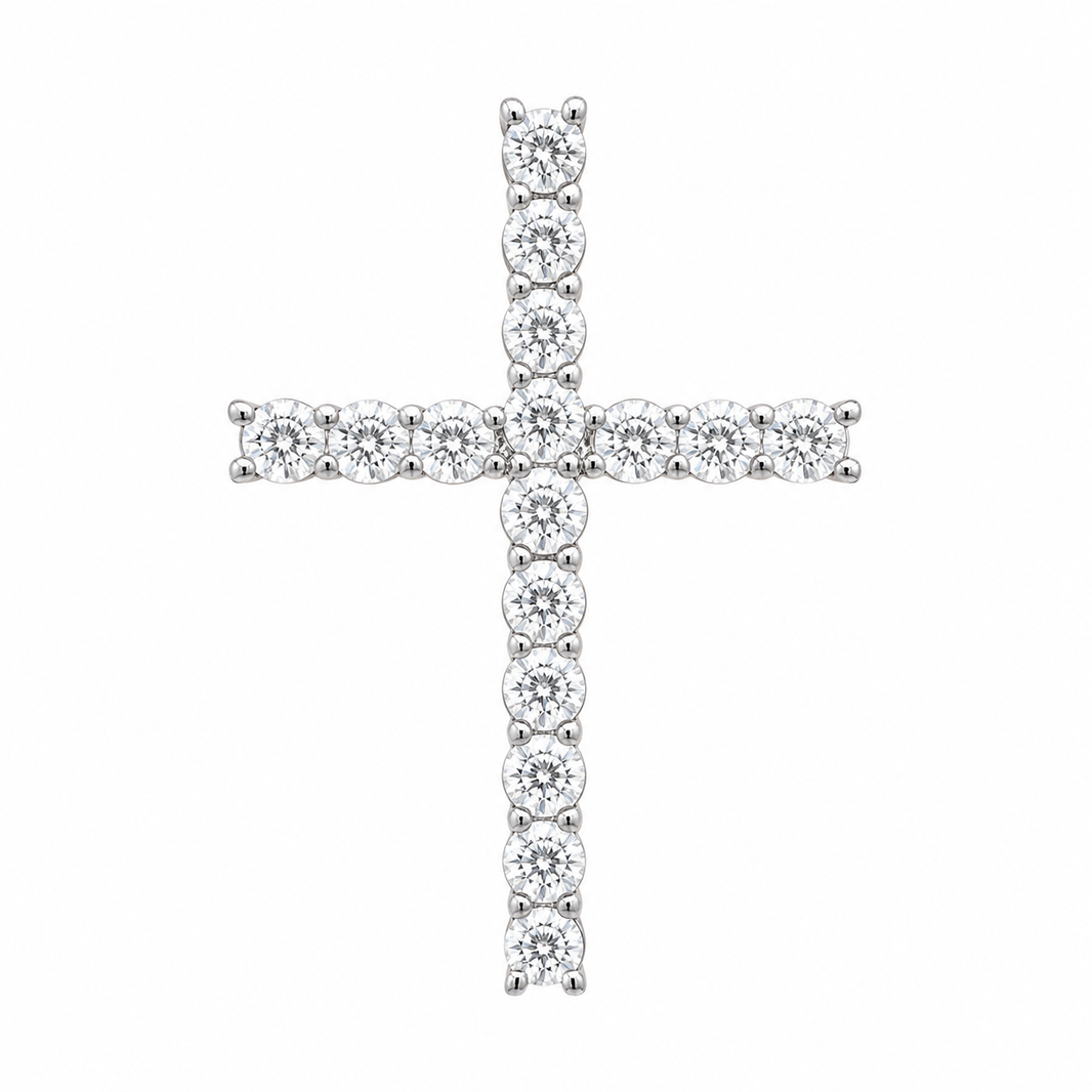 14K White Gold Cross Charm Round 1.00 ct Lab Grown Diamond