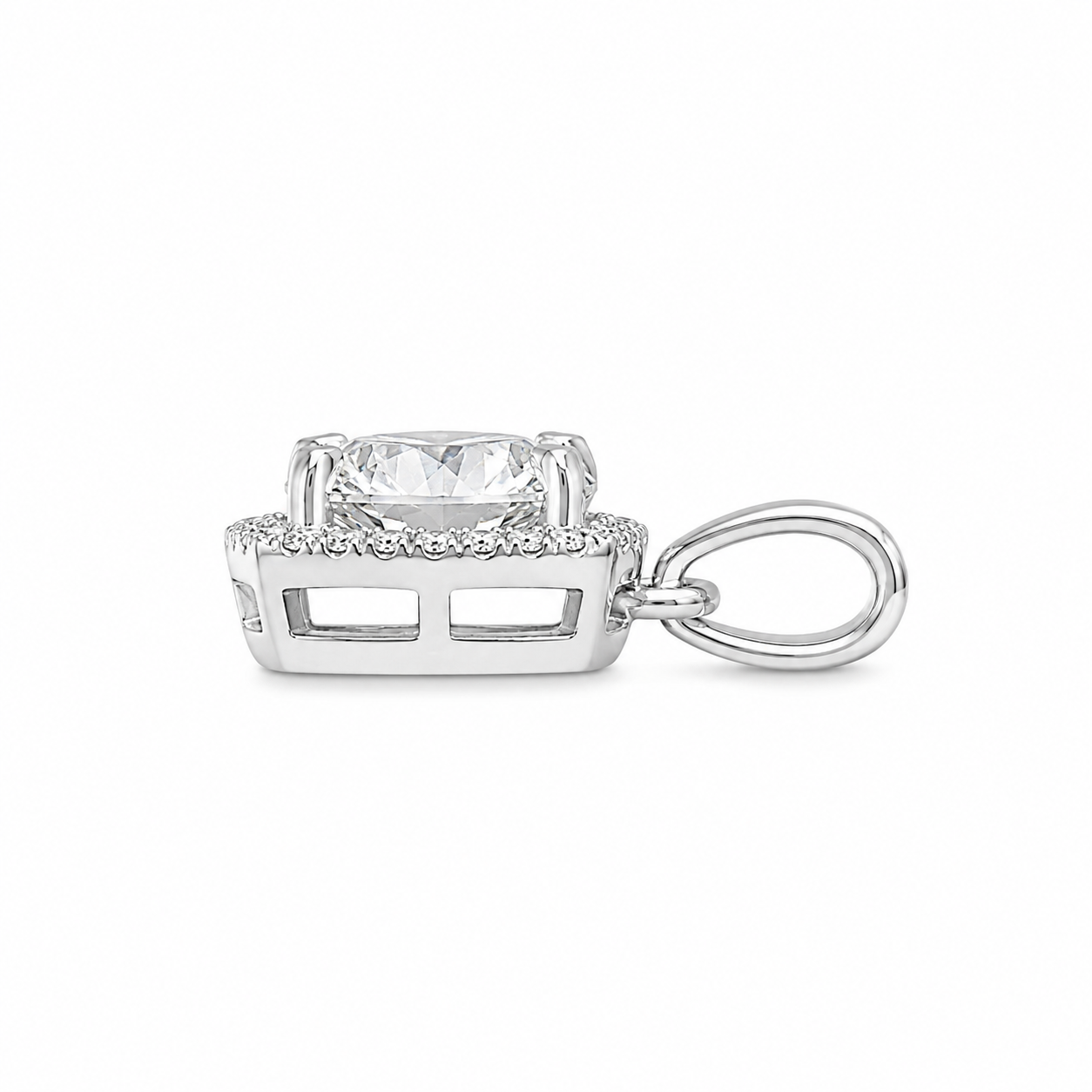 14K White Gold Charm 10.00mm Round Cushion 1.13 ct Lab Grown Diamond