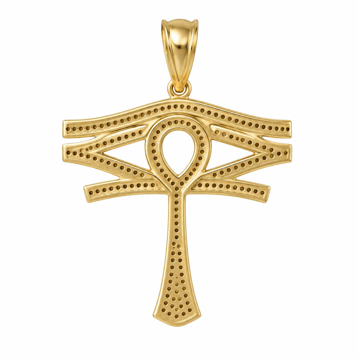 10K Yellow Gold Ankh & Eye of Horus Charm 0.50 ct Natural Diamond