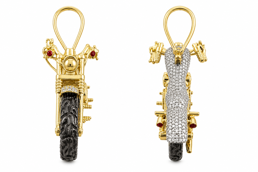 10K Yellow Gold “Motorcycle”Charm 2.00 ct Natural Diamond