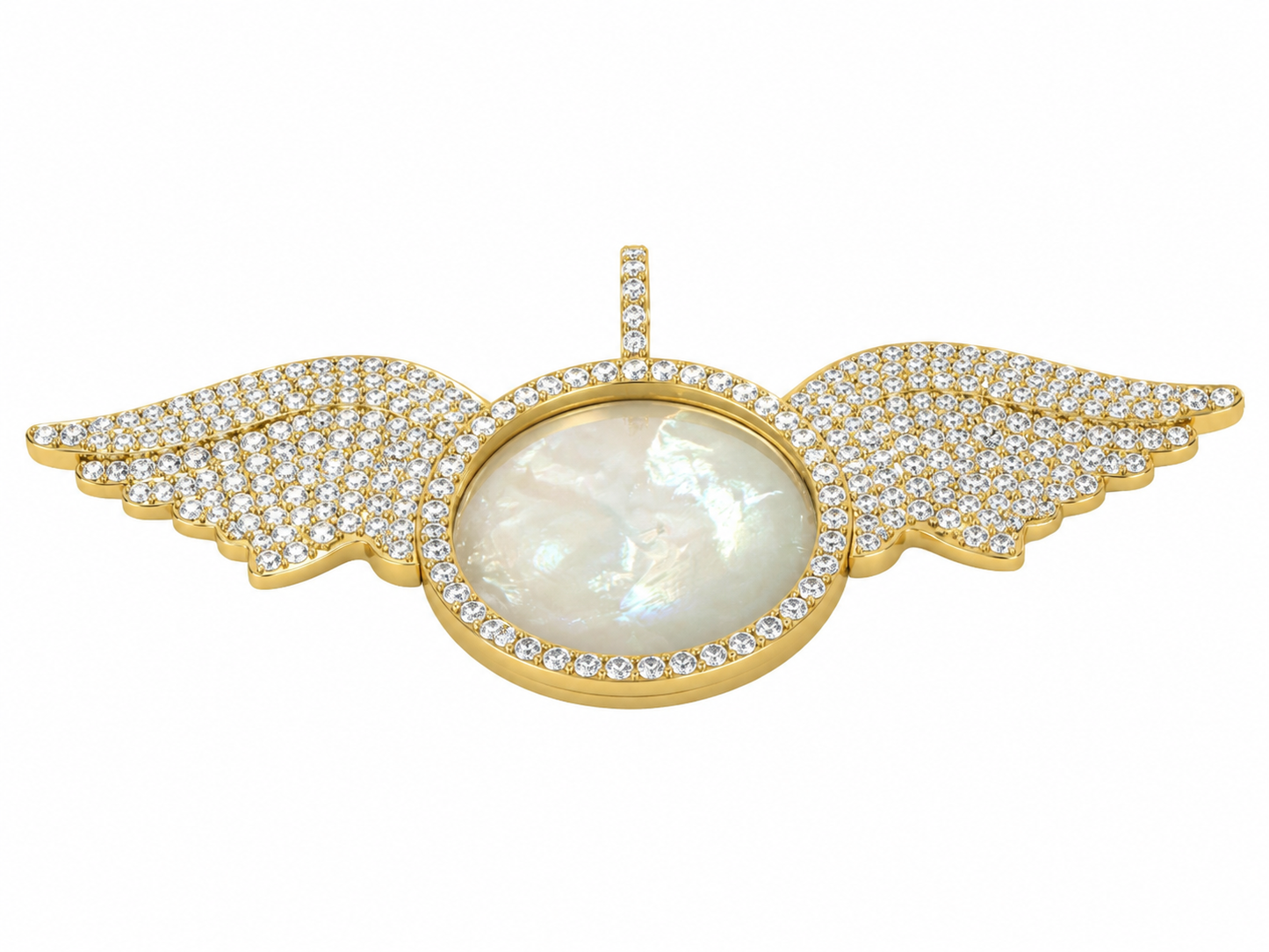 10K Yellow Gold Engravable Picture Pendant Angel Wing Charm 4.00 ct Natural Diamond