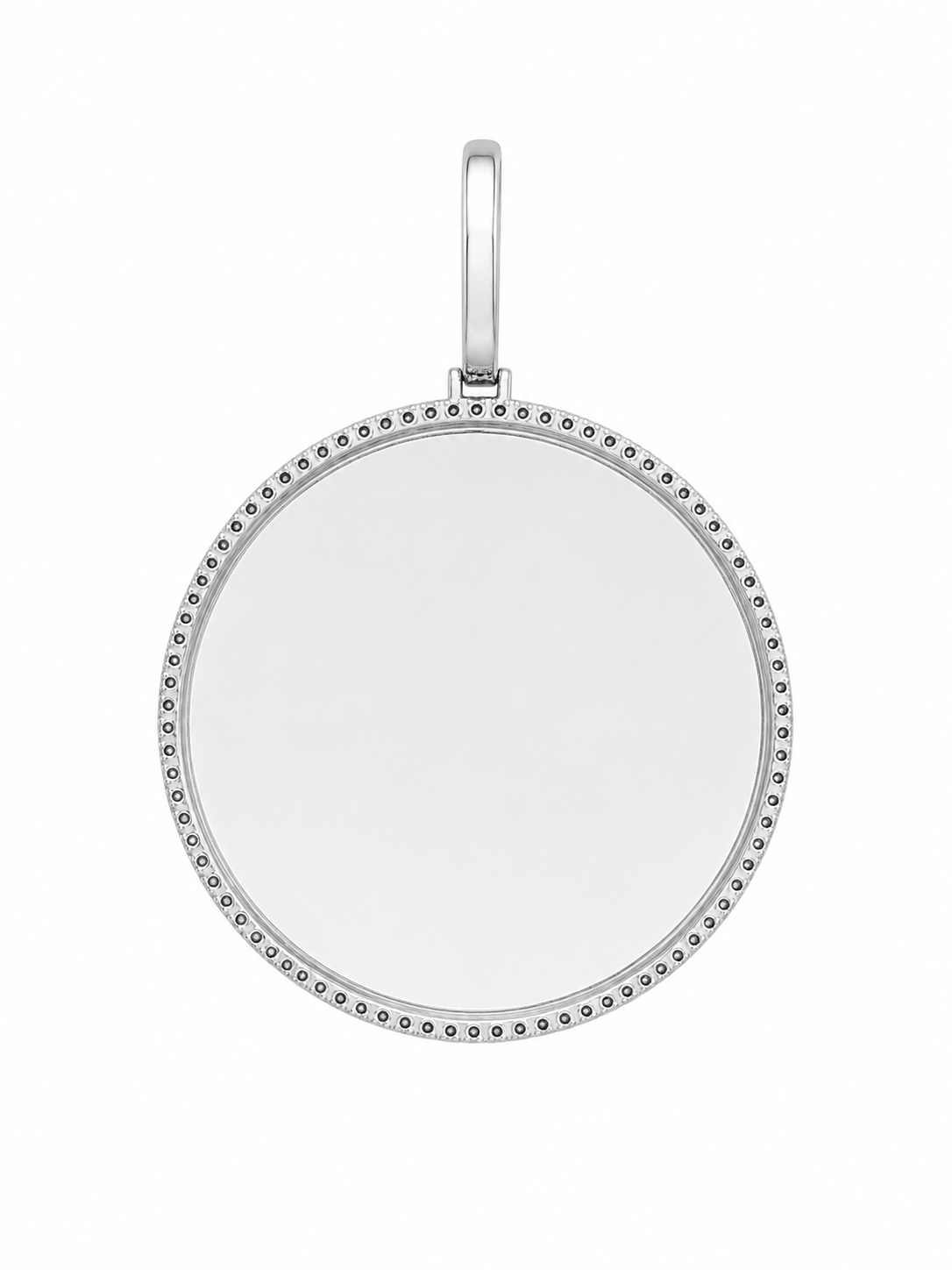 14K White Gold Engravable Picture Pendant Round Charm 0.75 ct Natural Diamond