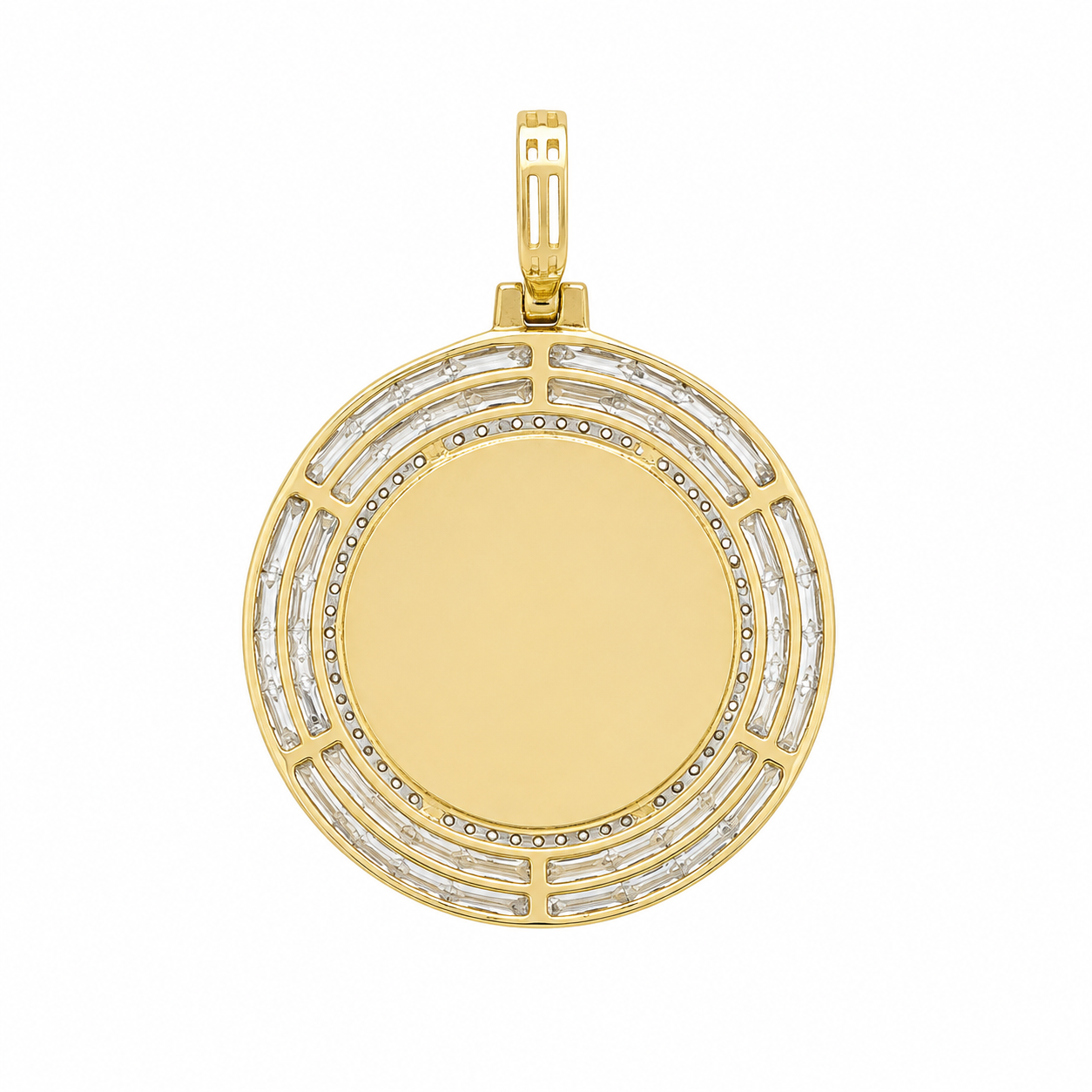 14K Two-Tone Gold Engravable Picture Pendant Round Charm 0.73 ct Natural Diamond