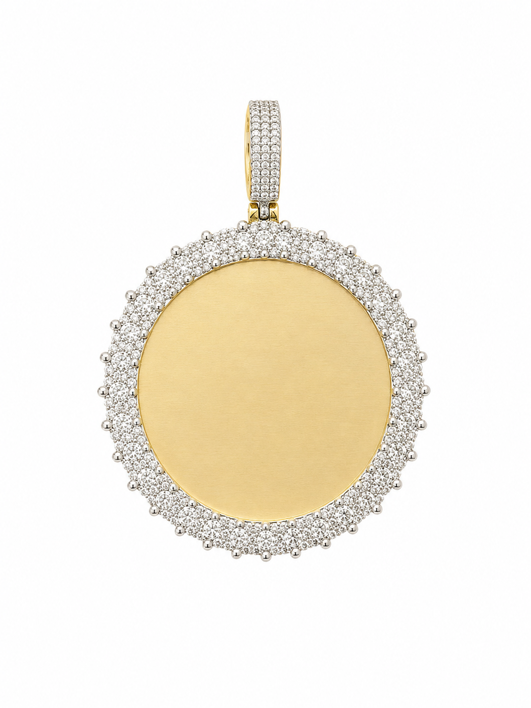 14K Two-Tone Gold Engravable Picture Pendant Round Charm 1.32 ct Natural Diamond