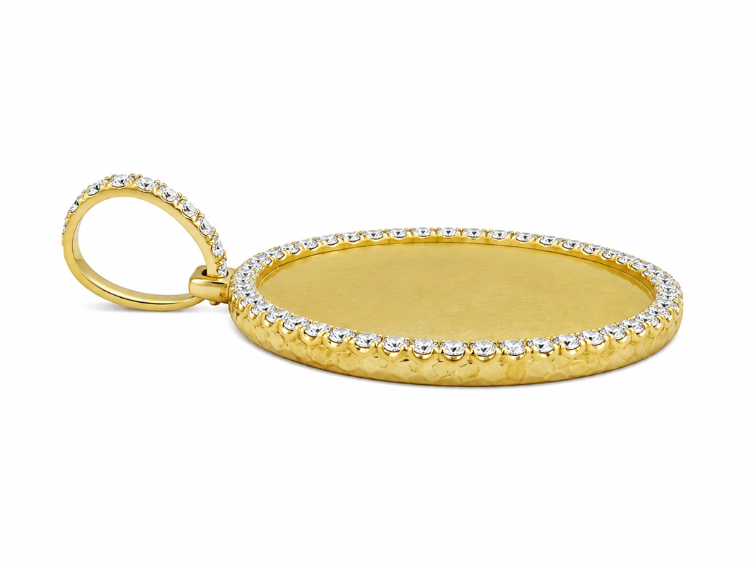 10K Yellow Gold Engravable Picture Pendant Round Charm 2.75 ct Natural Diamond
