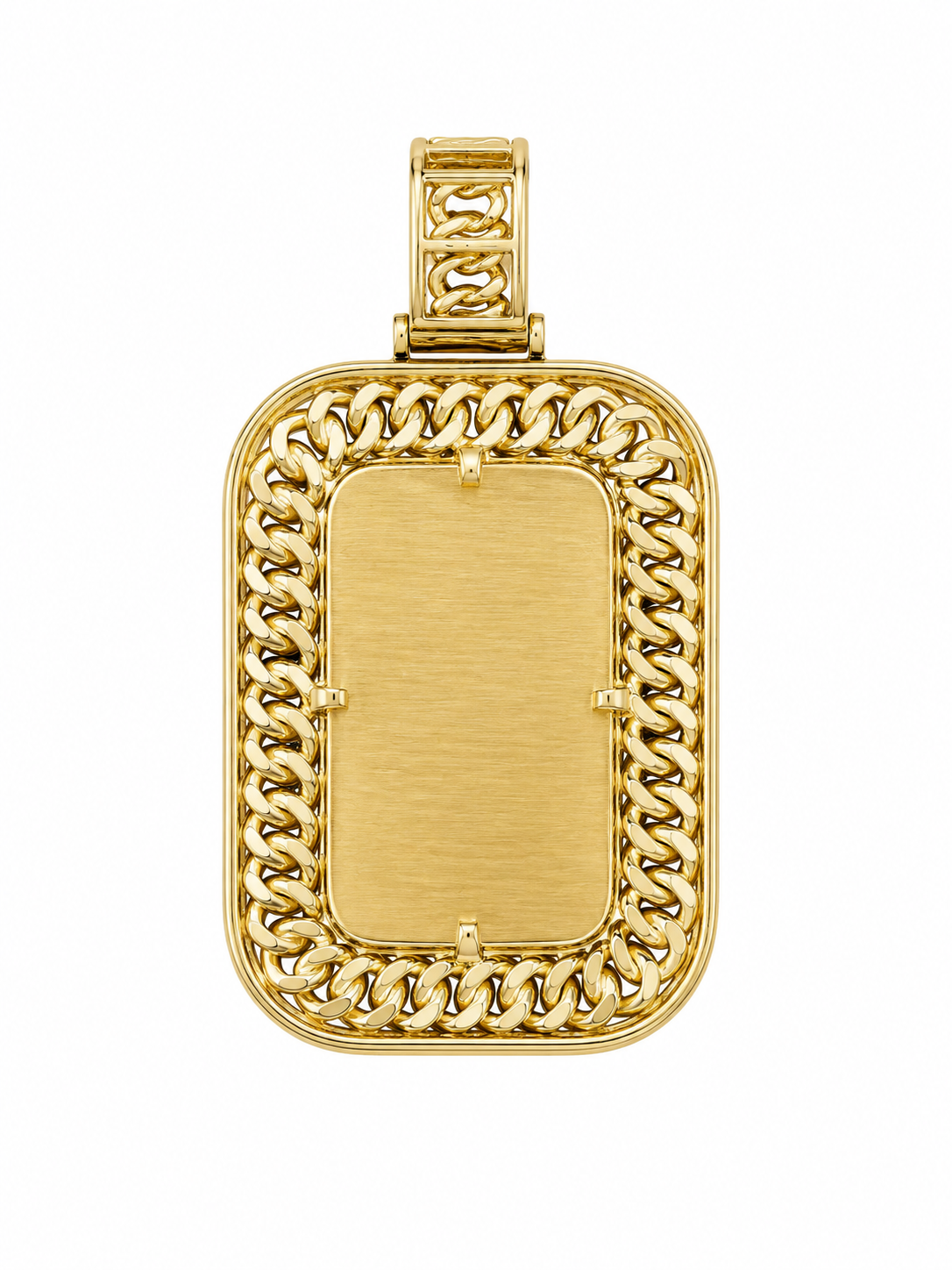 10K Two-Tone Gold Engravable Picture Pendant Rectangle Charm Cuban 0.82 ct Natural Diamond