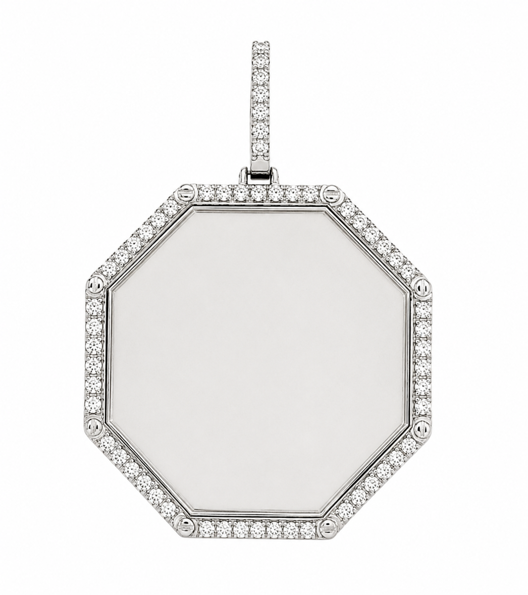 10K White Gold Engravable Picture Pendant Octagon Charm 1.05 ct Natural Diamond