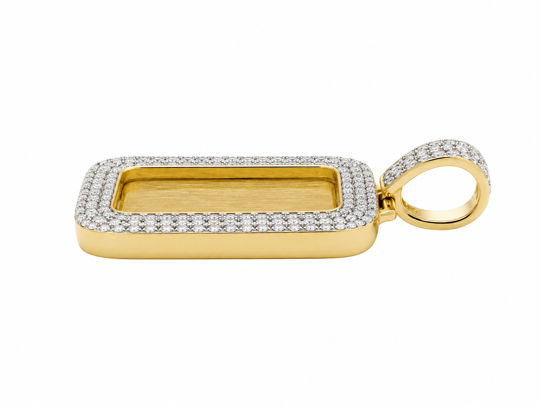 10K Yellow Gold Picture Pendant Rectangle Charm 0.34 ct Natural Diamond
