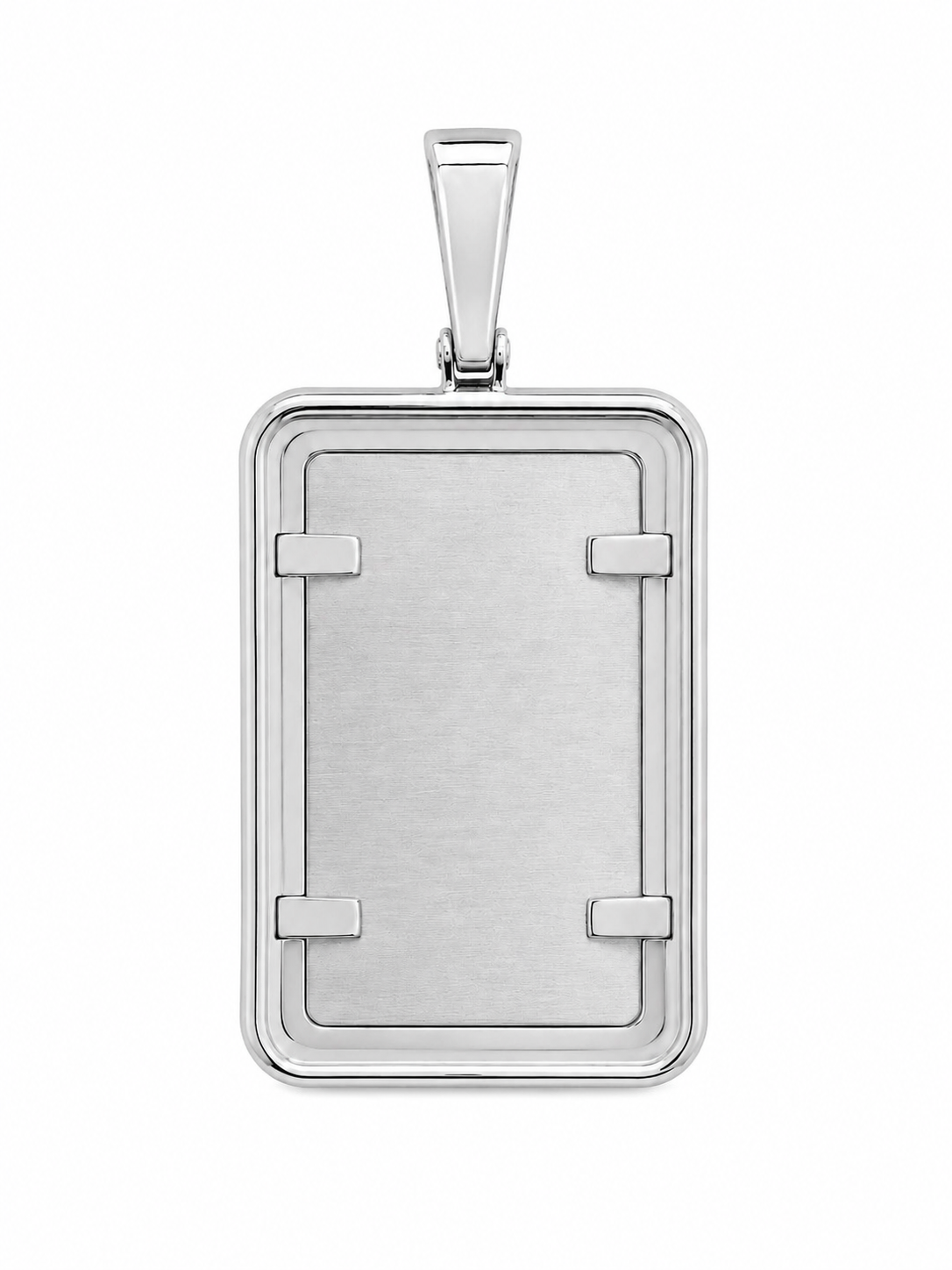 10K White Gold Engravable Picture Pendant Rectangle Charm 0.43 ct Natural Diamond