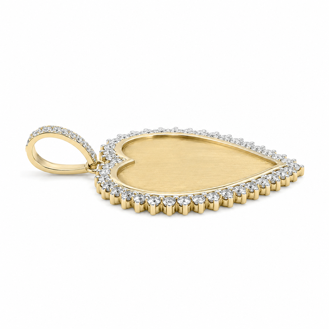 10K Yellow Gold Engravable Picture Pendant Heart Charm 0.25 ct Natural Diamond