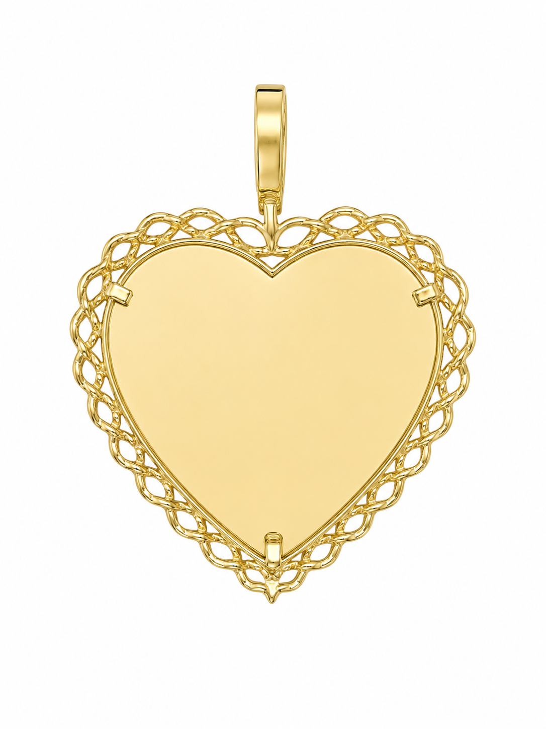 10K Yellow Gold Engravable Picture Pendant Heart Charm 0.29 ct Natural Diamond