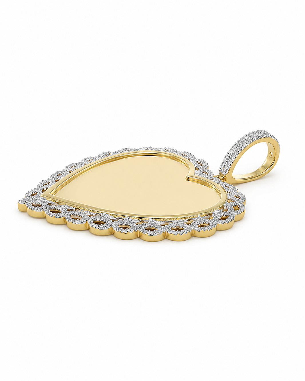 10K Yellow Gold Engravable Picture Pendant Heart Charm 0.29 ct Natural Diamond
