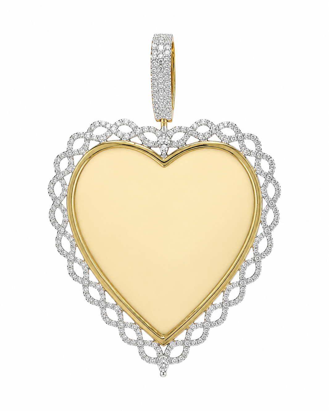 10K Yellow Gold Engravable Picture Pendant Heart Charm 0.29 ct Natural Diamond