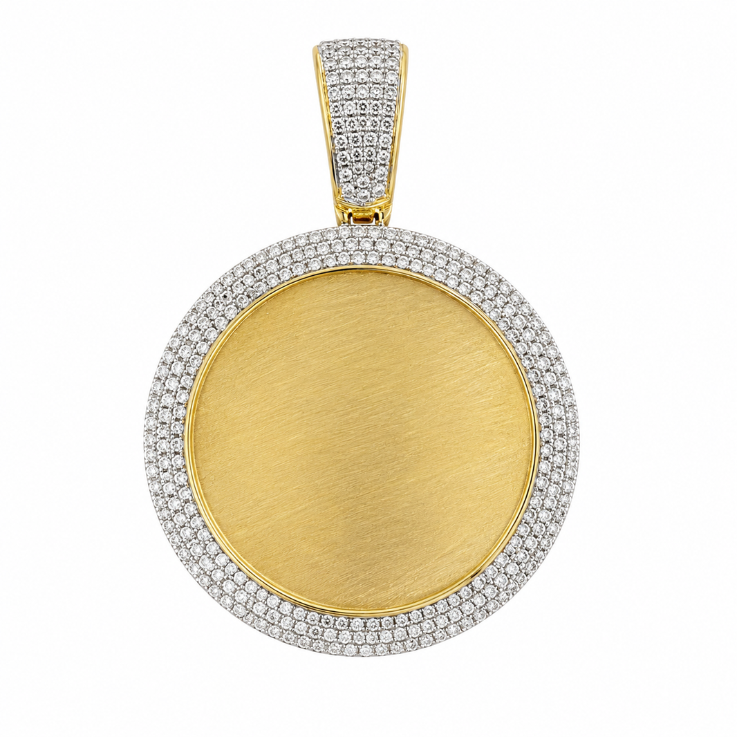 10K Yellow Gold Engravable Picture Pendant Round Charm 0.53 ct Natural Diamond