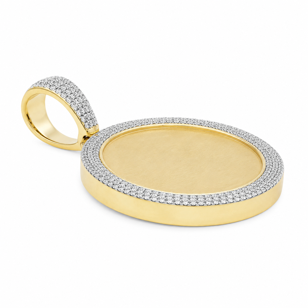 10K Yellow Gold Engravable Picture Pendant Round Charm 0.53 ct Natural Diamond