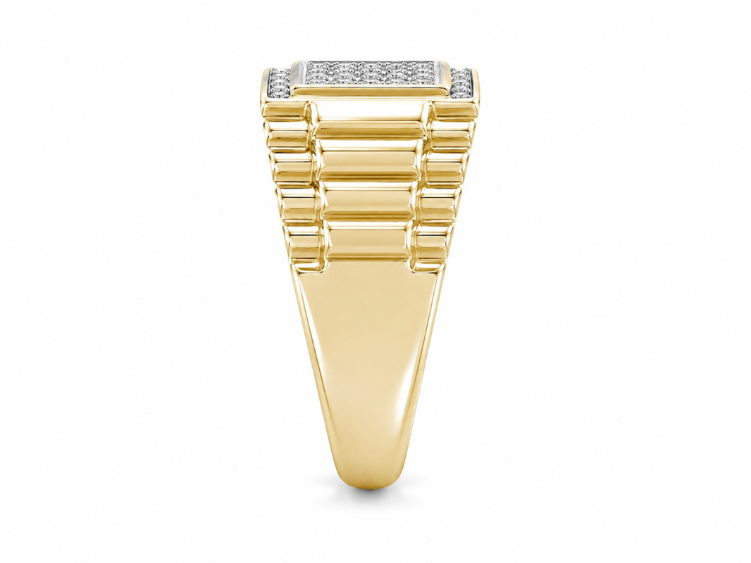 10K Yellow Gold Men’s Ring Presidential Style 0.36 ct Natural Diamond
