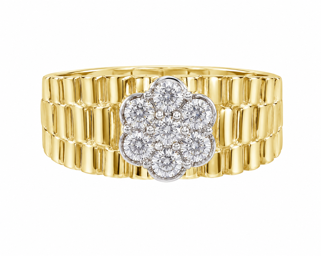 10K Yellow Gold Men's Presidential Style Ring 0.45 ct Natural Diamond