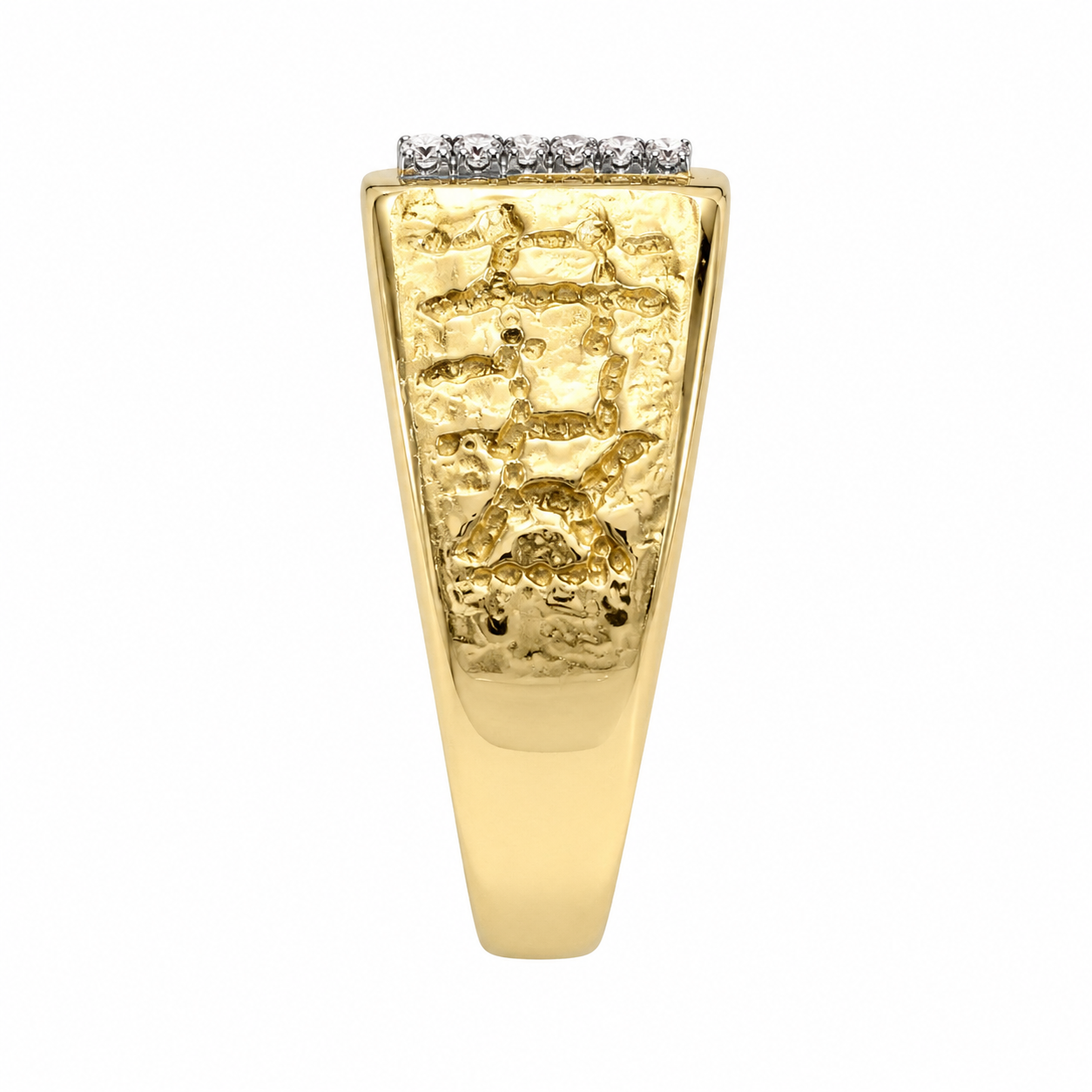 10K Yellow Gold Men's Ring Nugget Style 0.12 ct Natural Diamond