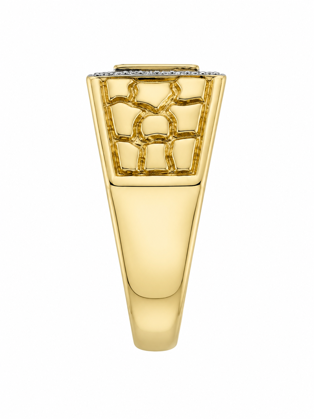 10K Yellow Gold Men's Ring Nugget Style 0.10 ct Natural Diamond