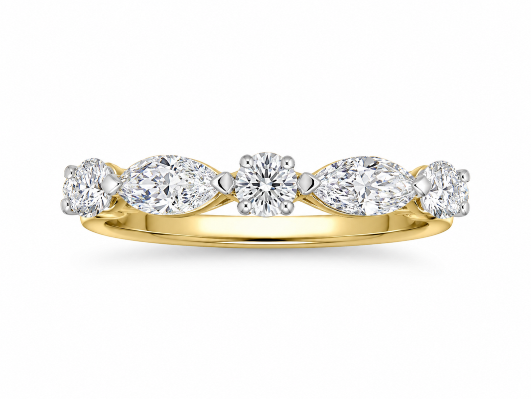 14K Yellow Gold Women’s Band Marquise 1.01 ct Lab Grown Diamond