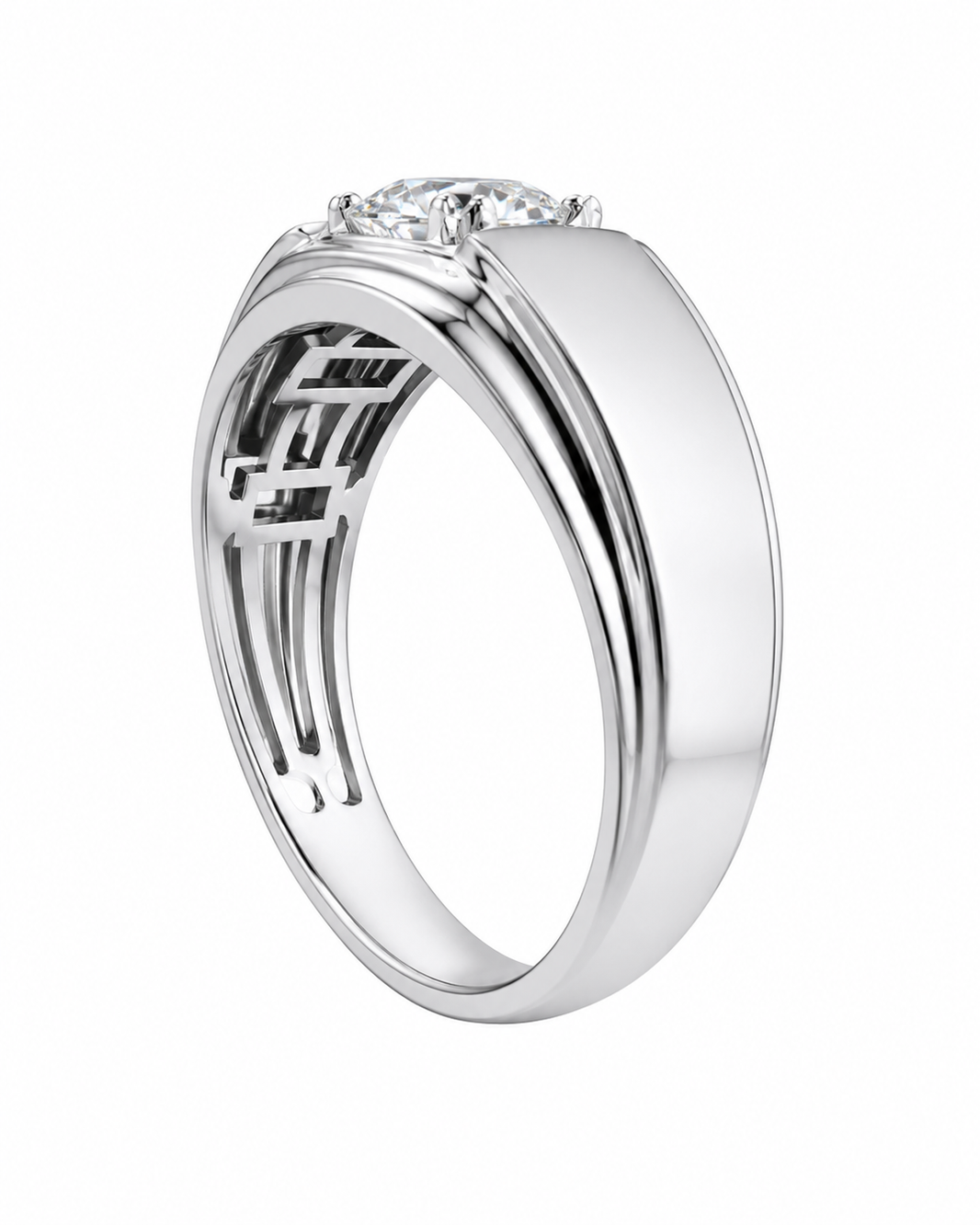 14K White Gold Men's Ring 0.96 ct Round Lab Grown Diamond