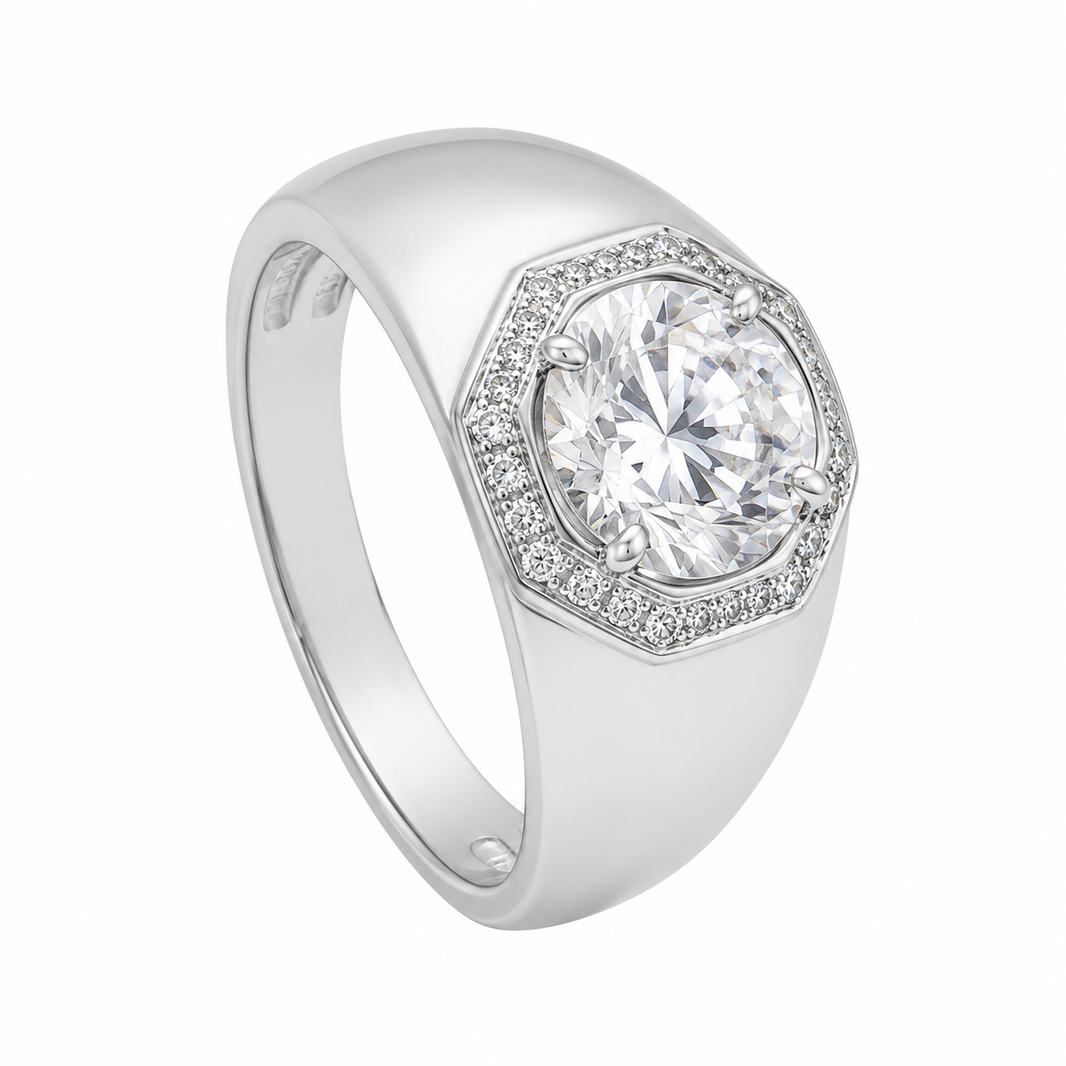 14K White Gold Men's Ring 1.14 ct Round Lab Grown Diamond