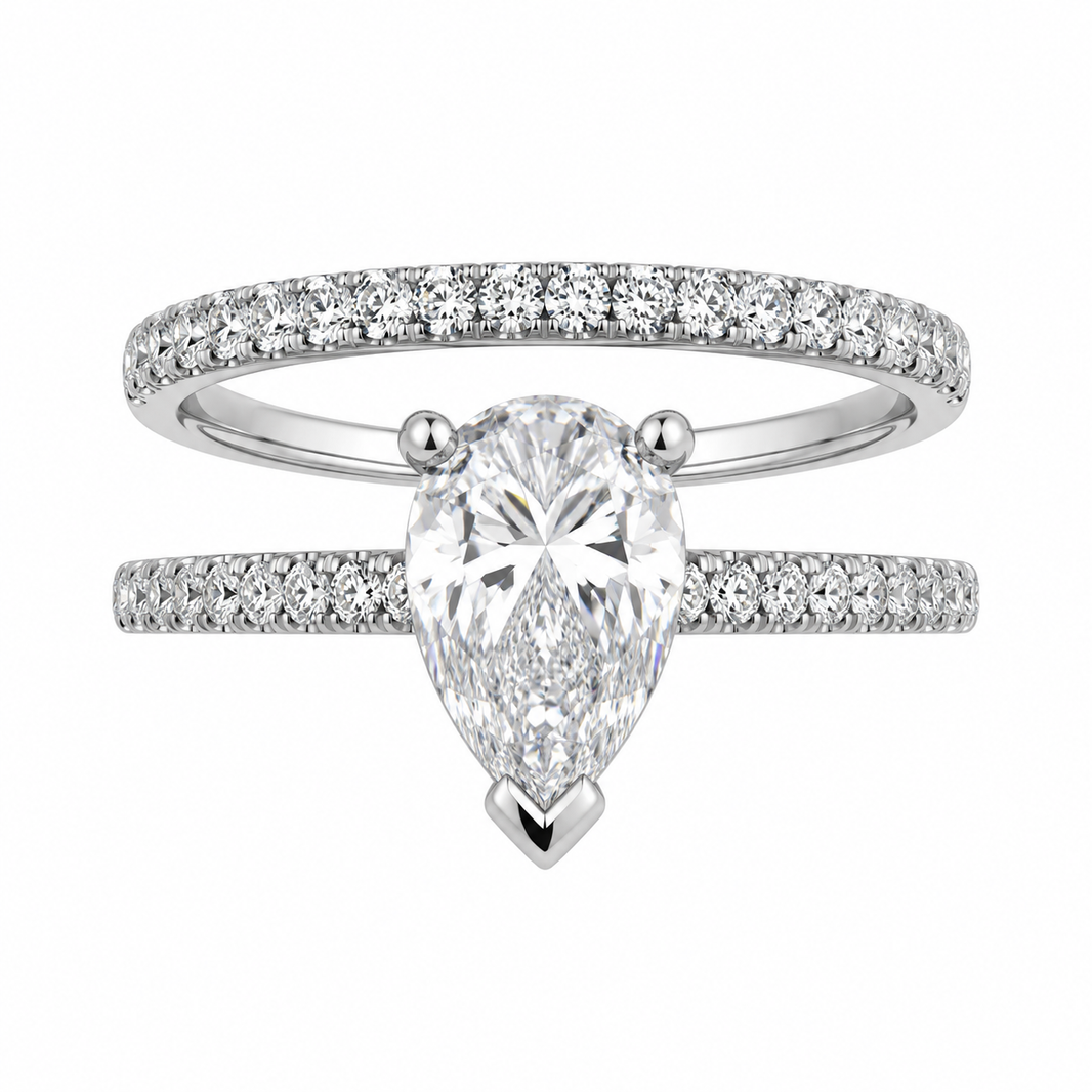 14K White Gold Women's Wedding Set Pear 1.50 ct Lab Grown Diamond