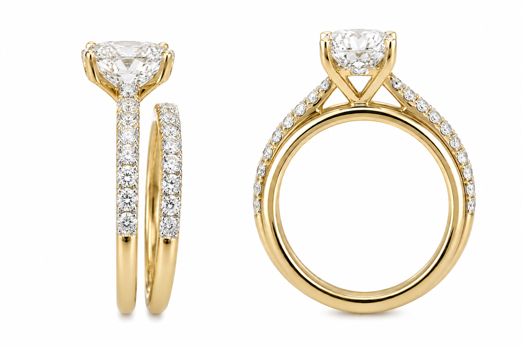 14K Yellow Gold Oval Wedding Set 1.50 ct Lab Grown Diamond