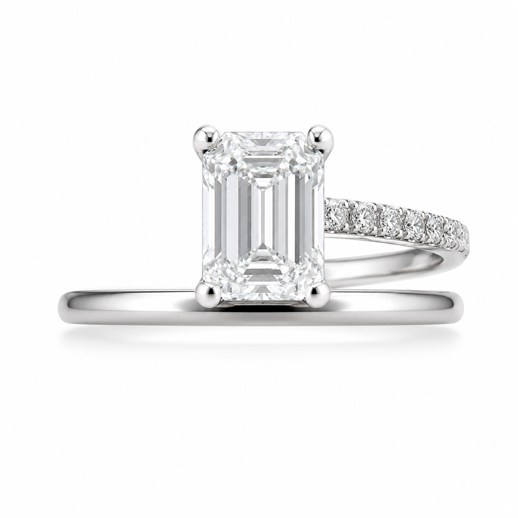 14K White Gold Women's Ring Emerald Knife-Edge Band 1.00 ct Lab Grown Diamond