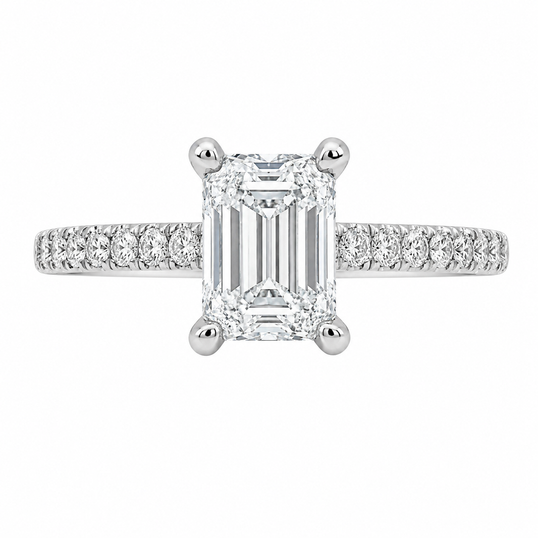 14K White Gold Women’s Ring Emerald 1.00 ct Lab Grown Diamond