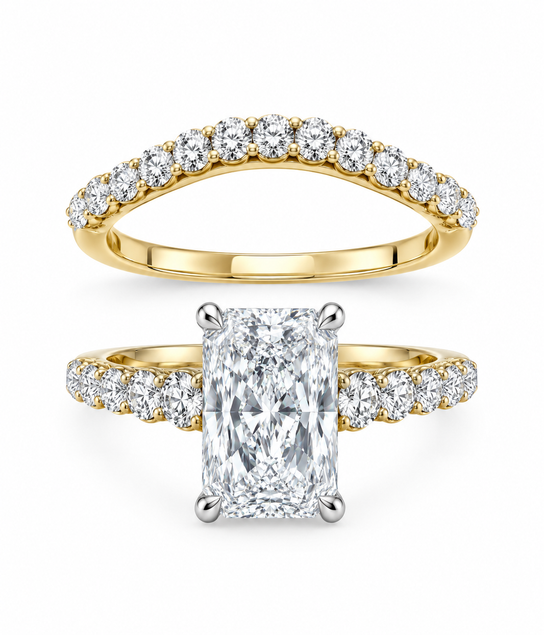 14K Yellow Gold Wedding Set Radiant 1.54 ct Lab Grown Diamond
